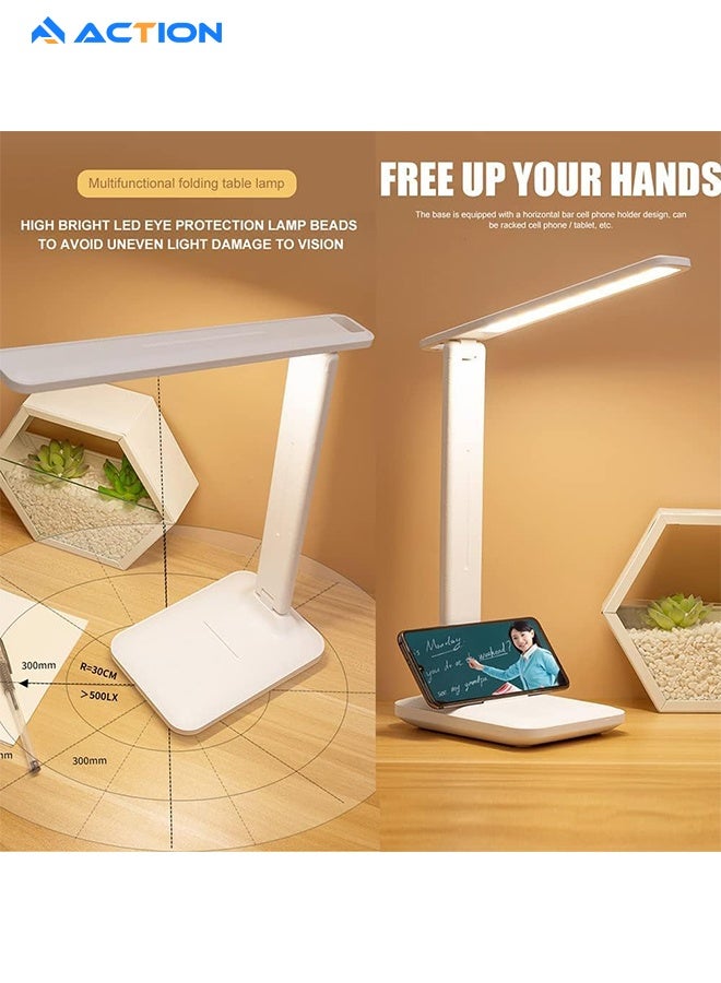 ACTION Led Desk Lamp For Home Office, 3 Levels Dimmable Desk Light With Usb Charging Port, Small Study Lamp, Reading Light For Table, White - Image 4