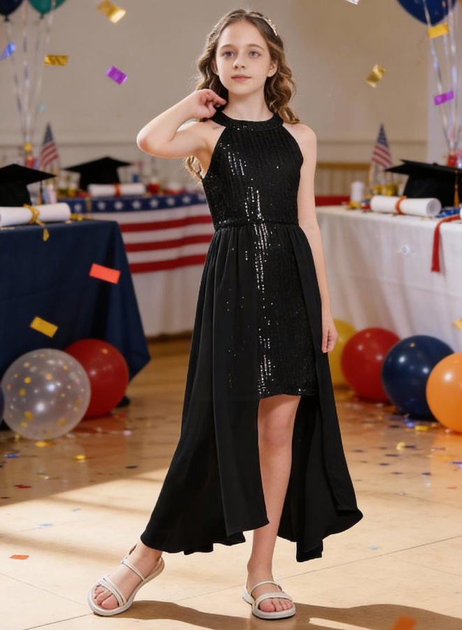 GRACE KARIN Girls Sparkly Dress Black Kids Sequin Formal Fancy Party Prom Pageant Birthday Graduation Dresses Size 6 - Image 5