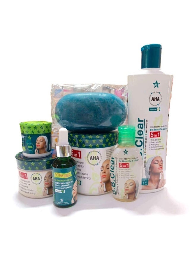B.B.clear 5 in 1 lightening products Lotion, Cream big, Cream small, Serum, Oil and Soap - Pack of 6 - Image 1