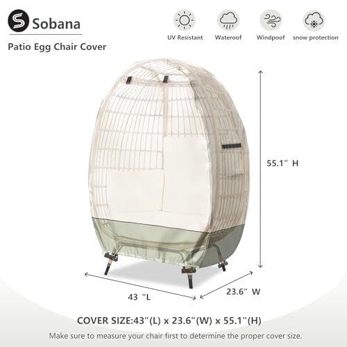 Sobana Outdoor Egg Chair Covers with Double ZipperWaterproof Dust Proof AntiUV Egg Chair Cover for Wicker Patio Basket ChairBeige GreenCover Only - Image 3