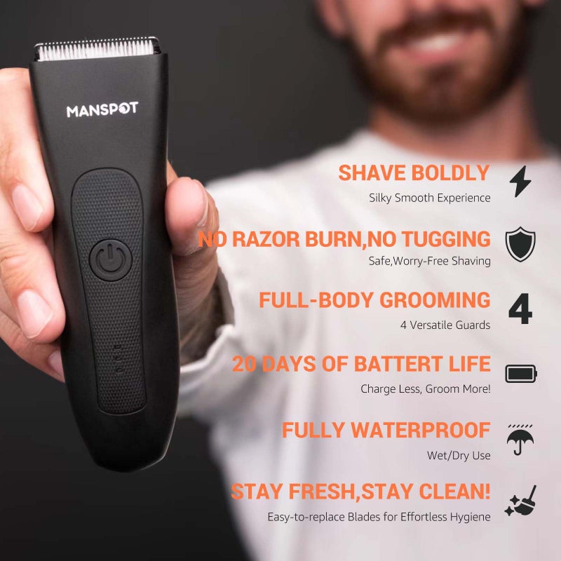 MANSPOT Manscape Groin & Body Hair Trimmer for Men, Electric Ball Trimmer Pubic Trimmer Shaver,Manscape Kit with 4 Guard,Replaceable Ceramic Blade Heads,Waterproof Wet/Dry Shaver,90 Minutes Shaving - Image 2