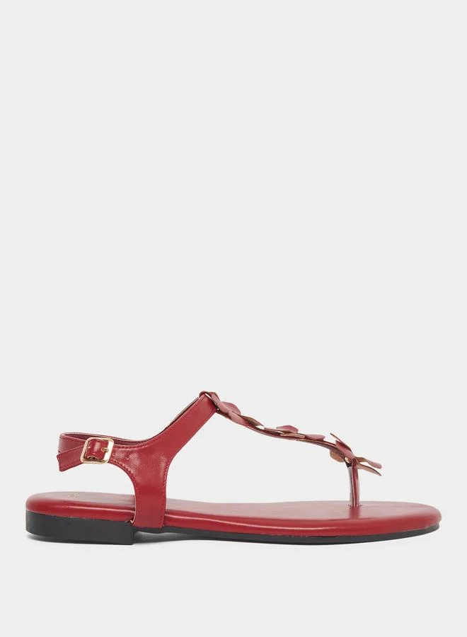 Styli Styli Burgundy Flower Detail Flat Sandals