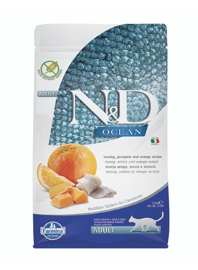 N&D Ocean Herring Pumpkin And Orange Adult Dry Cat Food - 1.5 KG