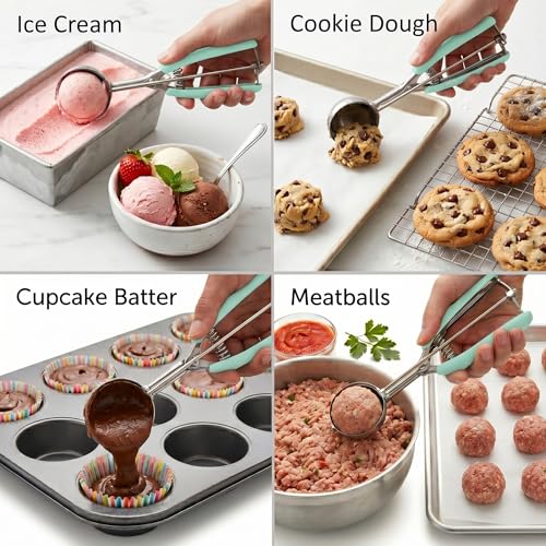 OSHLANT Ice Cream Scoop, 18/8 Stainless Steel Cookie Scoop, Cookie Scoops for Baking, 2Tbsp/30ml/1oz Cookie Dough Scoop, Ice Cream Scooper with Trigger Release, Cookie Scooper for Baking(Mint Green) - Image 5