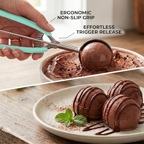 OSHLANT Ice Cream Scoop, 18/8 Stainless Steel Cookie Scoop, Cookie Scoops for Baking, 2Tbsp/30ml/1oz Cookie Dough Scoop, Ice Cream Scooper with Trigger Release, Cookie Scooper for Baking(Mint Green) - Image 3