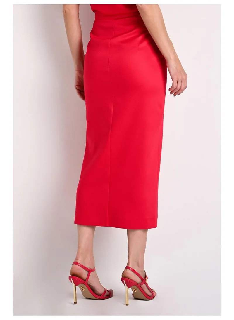 Carmen Steffens Red Front Slit Midi Skirt