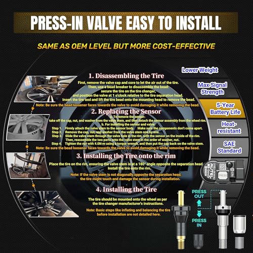 Autel MaxiTPMS MX Sensor 4pcs Pack Rubber Stem 315/433MHz TPMS Universal Tire Sensor Programmed by TPMS Tool TS401 TS408 TS501 TS508 TS601 TS608 MK808TS MX808TS MS906TS ITS600 - Image 5