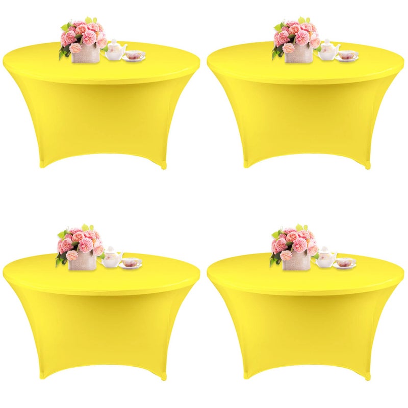 4 Pack 5FT Round Spandex Tablecloth 60 Inch Yellow Stretchable Table Cover Washable and Wrinkle Resistant Table Cloth Fitted Round Table for Wedding Banquet Birthday Party Restaurant Yellow