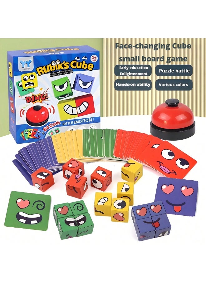 null - Face-Changing Magic Cube Game – 16 Wooden Expression Blocks with 64 Challenge Cards & Bell | Educational Puzzle Toy for Kids & Adults, Enhances Reaction, Observation & Family Fun, Ideal for Parent-Child Game Nights - Image 1