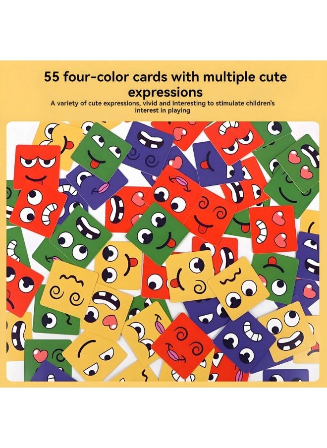 null - Face-Changing Magic Cube Game – 16 Wooden Expression Blocks with 64 Challenge Cards & Bell | Educational Puzzle Toy for Kids & Adults, Enhances Reaction, Observation & Family Fun, Ideal for Parent-Child Game Nights - Image 1