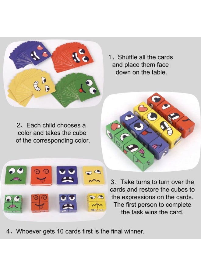 null - Face-Changing Magic Cube Game – 16 Wooden Expression Blocks with 64 Challenge Cards & Bell | Educational Puzzle Toy for Kids & Adults, Enhances Reaction, Observation & Family Fun, Ideal for Parent-Child Game Nights - Image 1
