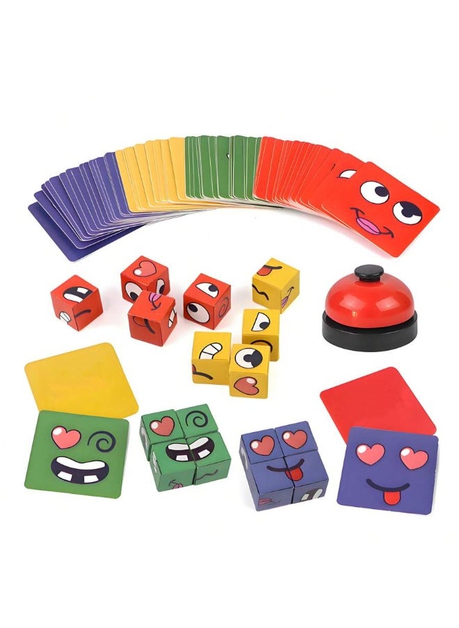 null - Face-Changing Magic Cube Game – 16 Wooden Expression Blocks with 64 Challenge Cards & Bell | Educational Puzzle Toy for Kids & Adults, Enhances Reaction, Observation & Family Fun, Ideal for Parent-Child Game Nights - Image 1