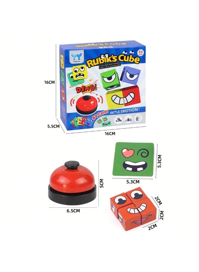 null - Face-Changing Magic Cube Game – 16 Wooden Expression Blocks with 64 Challenge Cards & Bell | Educational Puzzle Toy for Kids & Adults, Enhances Reaction, Observation & Family Fun, Ideal for Parent-Child Game Nights - Image 1