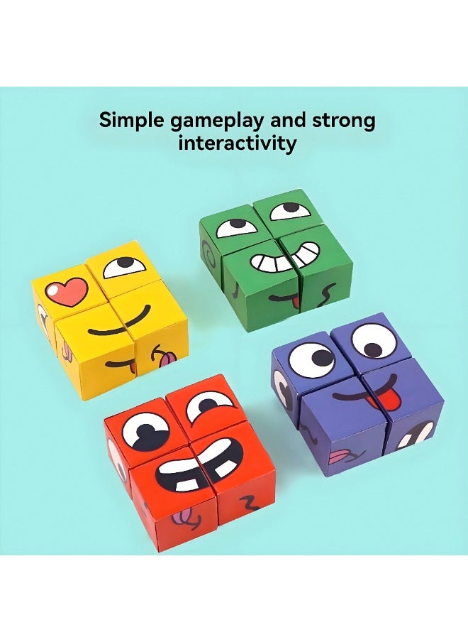 null - Face-Changing Magic Cube Game – 16 Wooden Expression Blocks with 64 Challenge Cards & Bell | Educational Puzzle Toy for Kids & Adults, Enhances Reaction, Observation & Family Fun, Ideal for Parent-Child Game Nights - Image 1
