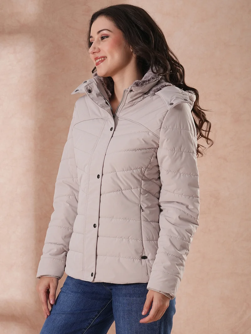 جلو باص Women Hooded Solid Casual Puffer Jacket
