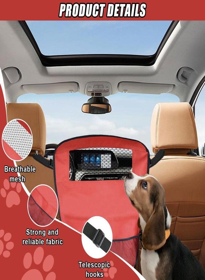 DUSCOKE Dog Car Net Barrier Between Seats - Pet Barrier Vehicle Travel Dog Fence with Mesh Window for Safe Driving - Vehicle Divider Car Backseat Barrier Storage Bag for SUVs and Trucks (Red) - Image 3