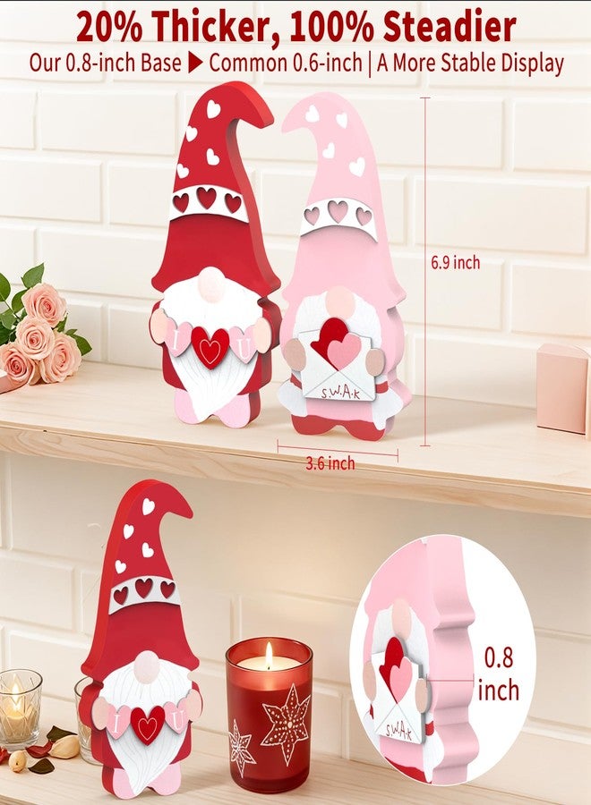 OLANRUN Valentines Day Decorations, 2 PCS 6.9'' Wooden Gnomes Valentines Day Decor, Romantic Valentines Decorations for Home Office Bedroom Coffee Bar - Table Tiered Tray Fireplace Mantel (Red Pink) - Image 4