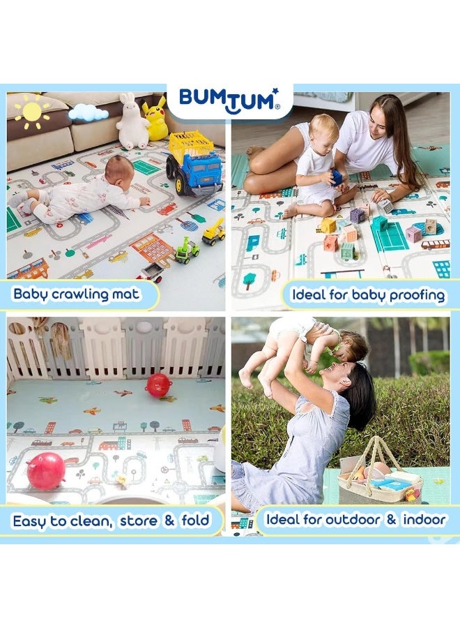 BUMTUM Baby Play Mat | Waterproof Portable Double Side Soft Reversible Non Toxic BPA Free Learning & Crawling Foldable Foam for Toddler, Infant & Kids (City Road Print) - Image 3