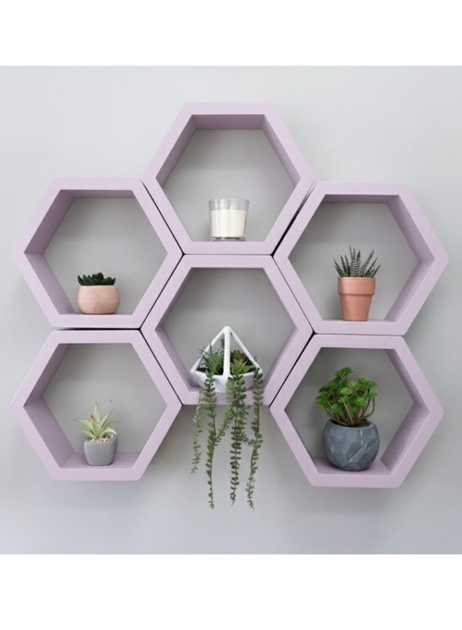هابي هوم مجموعة من 6 رفوف حائطية سداسية الشكل بتصميم خلية النحل العصري – أرفف ديكور أنيقة لتزيين الجدران في غرفة المعيشة والنوم والممر – منظم حائط عملي لتخزين الديكورات والعطور والنباتات الصغيرة، تركيب سهل وجودة عالية 25X25 سم- بنفسجي - Image 2