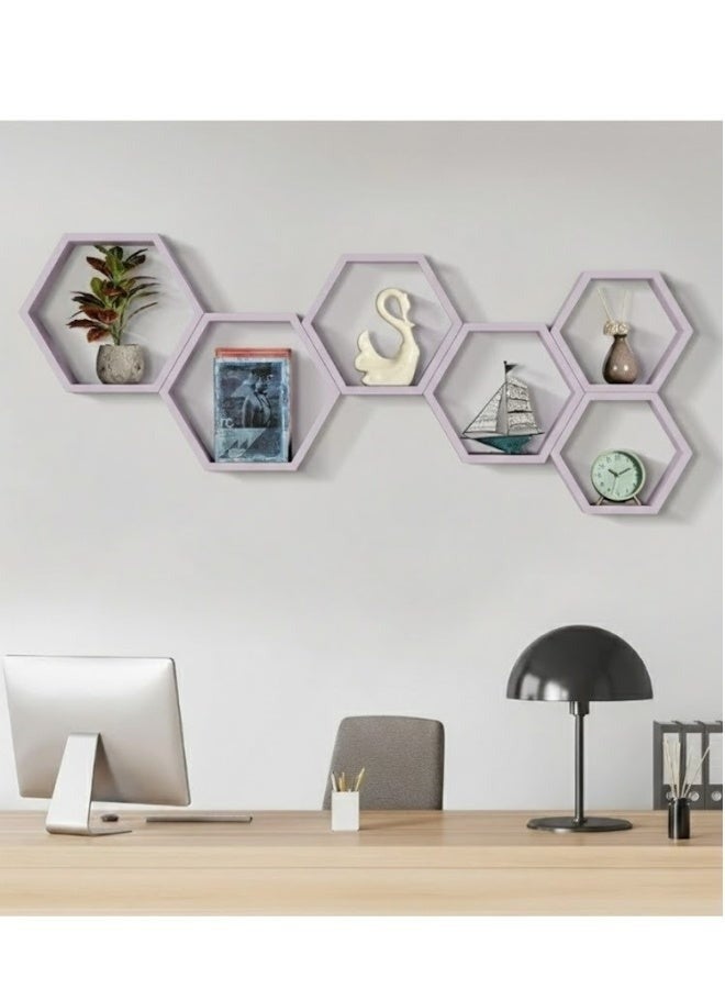 هابي هوم مجموعة من 6 رفوف حائطية سداسية الشكل بتصميم خلية النحل العصري – أرفف ديكور أنيقة لتزيين الجدران في غرفة المعيشة والنوم والممر – منظم حائط عملي لتخزين الديكورات والعطور والنباتات الصغيرة، تركيب سهل وجودة عالية 25X25 سم- بنفسجي - Image 3