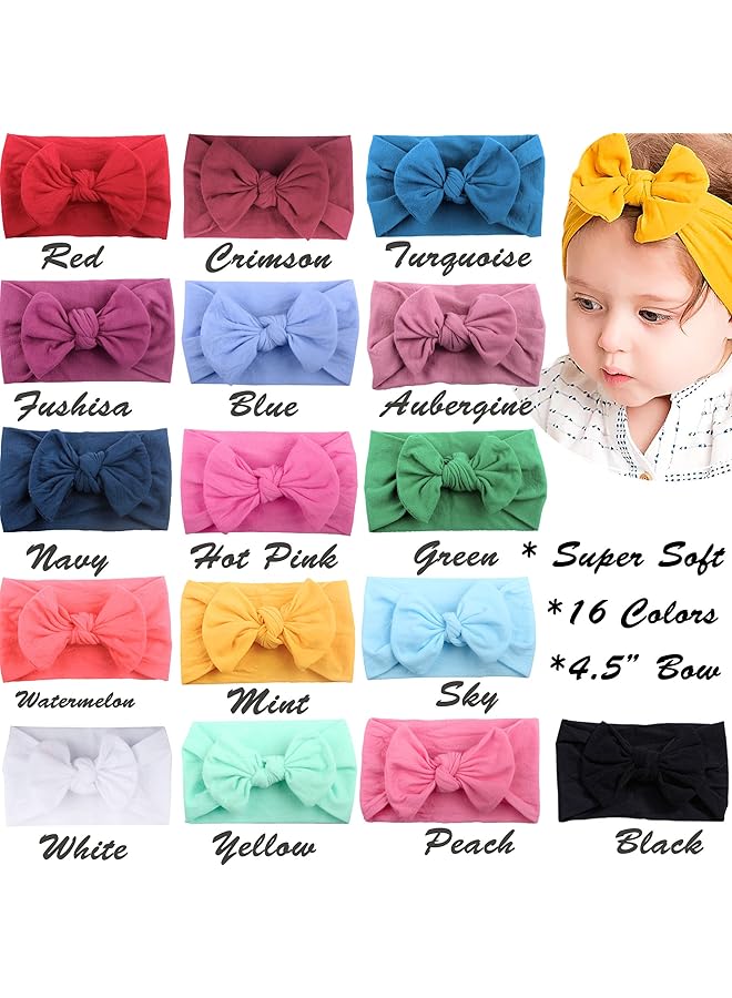 erorex 16 Colors Soft Wide Turban Baby Headbands With 4.5 Inches Hair Bow Headwraps For Baby Girls Infants - Image 3