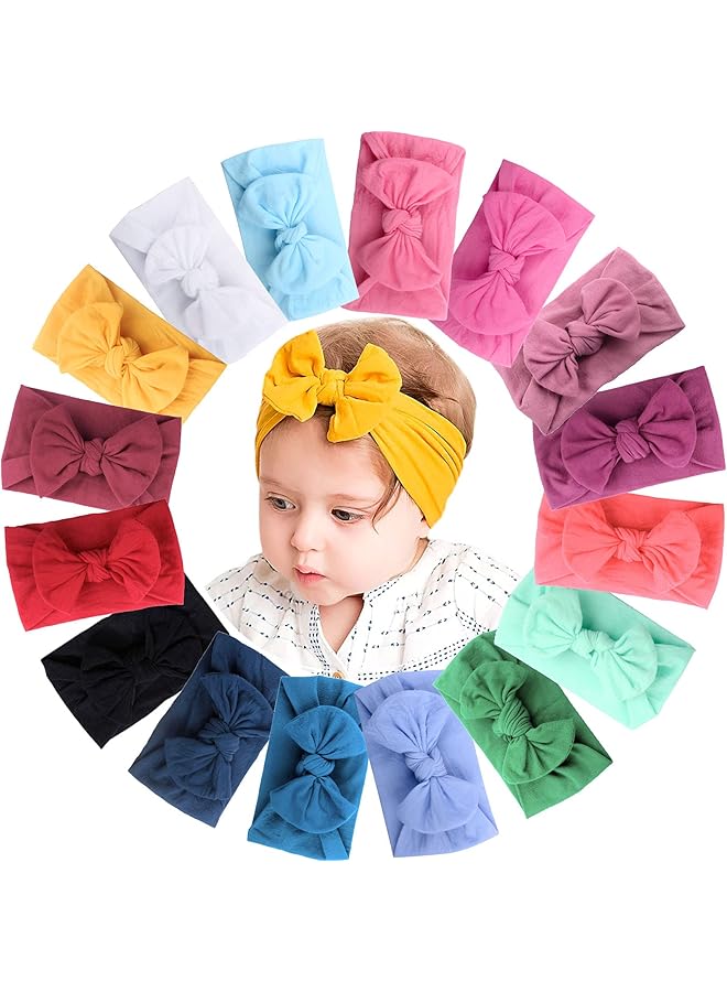 erorex 16 Colors Soft Wide Turban Baby Headbands With 4.5 Inches Hair Bow Headwraps For Baby Girls Infants - Image 1