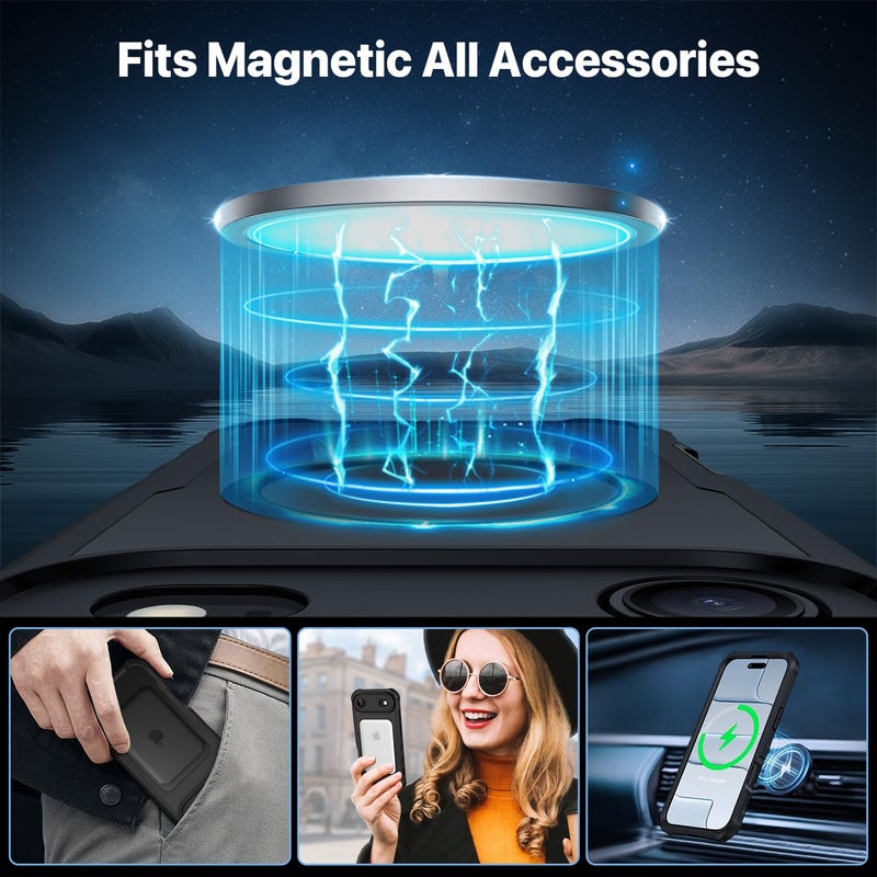 CENHUFO Magnetic Privacy for iPhone 17 Air Case [Compatible with Magsafe] Full Body Phone Case Built-in 9H Tempered Glass Privacy Screen Protector, Camera Protection Shockproof Bumper Cover -Black - Image 4