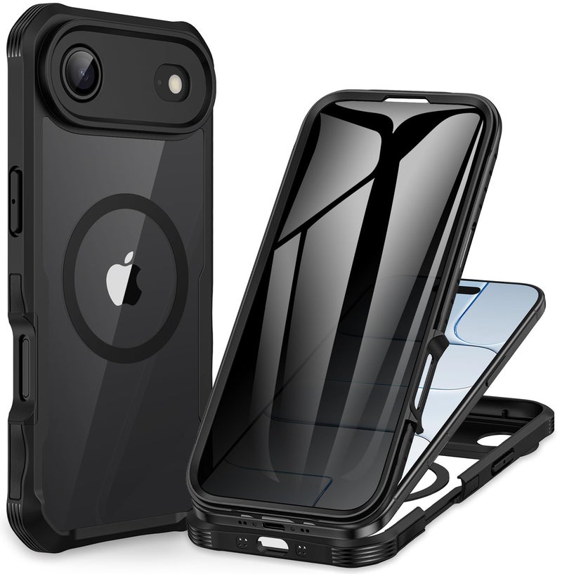 CENHUFO Magnetic Privacy for iPhone 17 Air Case [Compatible with Magsafe] Full Body Phone Case Built-in 9H Tempered Glass Privacy Screen Protector, Camera Protection Shockproof Bumper Cover -Black - Image 1