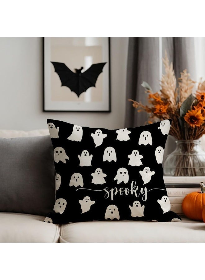 Cute Halloween Spooky Ghost Throw Pillow Covers 18x18 Set of 2,Black and White Halloween Decorations Indoor Outdoor Decorative Throw Pillows Cases for Home Living Room Bedroom Couch Decor - Image 4