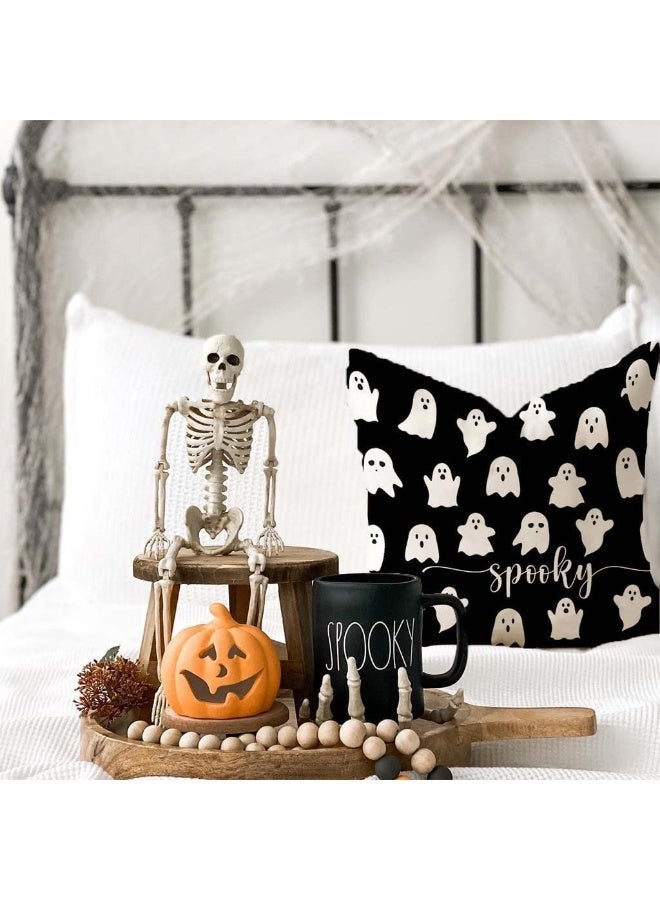 Cute Halloween Spooky Ghost Throw Pillow Covers 18x18 Set of 2,Black and White Halloween Decorations Indoor Outdoor Decorative Throw Pillows Cases for Home Living Room Bedroom Couch Decor - Image 3