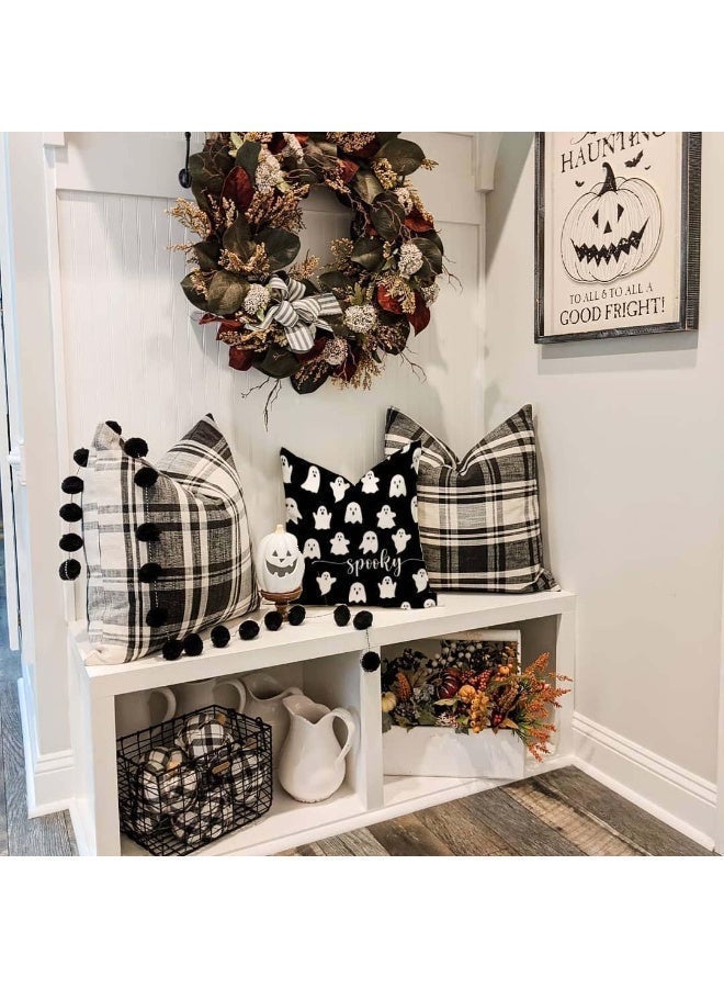 Cute Halloween Spooky Ghost Throw Pillow Covers 18x18 Set of 2,Black and White Halloween Decorations Indoor Outdoor Decorative Throw Pillows Cases for Home Living Room Bedroom Couch Decor - Image 5