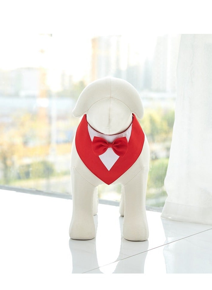 بدلة رسمية للكلاب مع ربطة عنق، رباط رأس لحفل زفاف القطط، طوق للكلاب، زي عيد ميلاد للقطط، ملابس عيد الحب للحيوانات الأليفة (أحمر-كبير) - Image 4