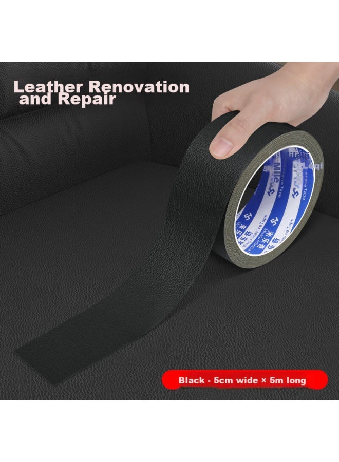 Miloch Miluqi Self-Adhesive Leather Sofa Repair Patch, Seat Renovation, Car Leather Seat, Electric Vehicle Seat Leather Repair, Self-Adhesive Roll, Black [5Cm Wide * 5M Long], 2 Rolls - Image 1