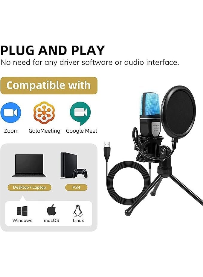 TDOO RGB USB Condenser Gaming Microphone for PC Laptop Phone Computer Microphone for Recording Streaming Podcasting with USB Adapter, Blowout guard, Tripod Stand (Black-A) - Image 4