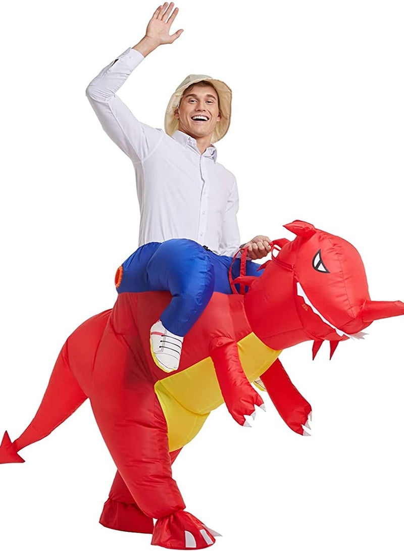 SOLARAE Inflatable Costume Dinosaur T-Rex Fancy Dress Blow Up Costumes Red Funny Party - Image 1