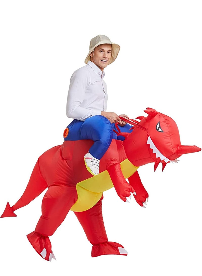 SOLARAE Inflatable Costume Dinosaur T-Rex Fancy Dress Blow Up Costumes Red Funny Party - Image 3