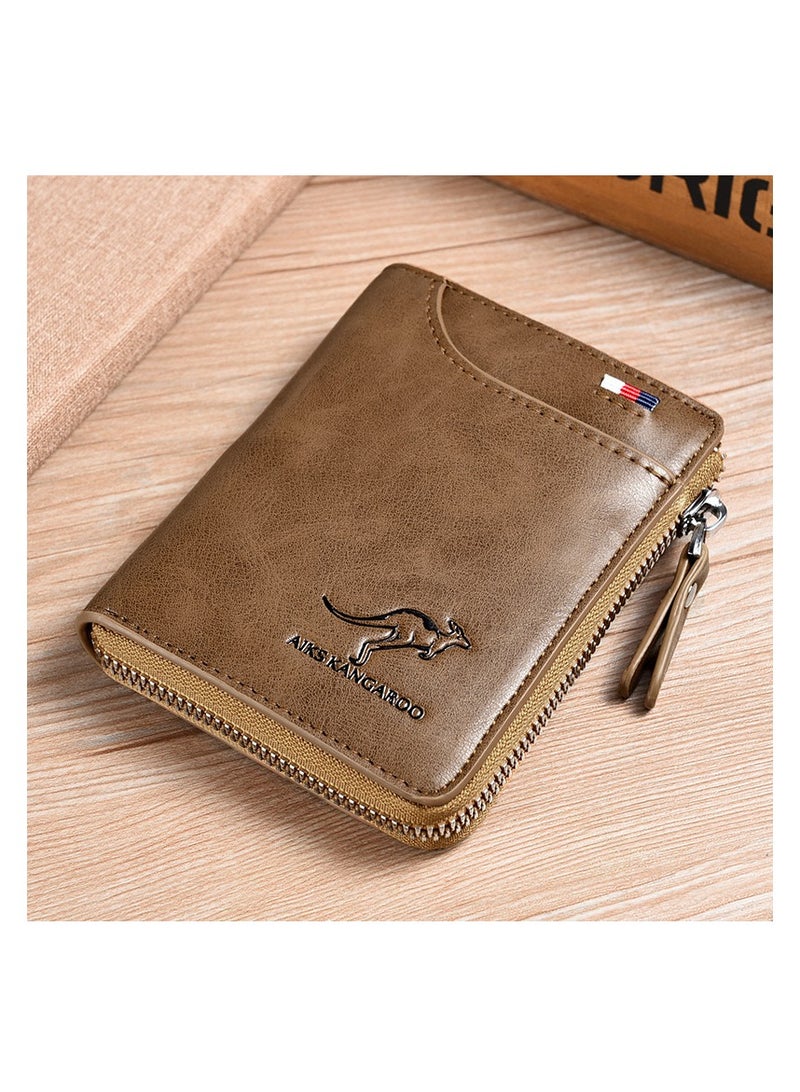 AIKS KANGAROO Leather Wallet Men Purse With Zipper Short Wallet - Image 1
