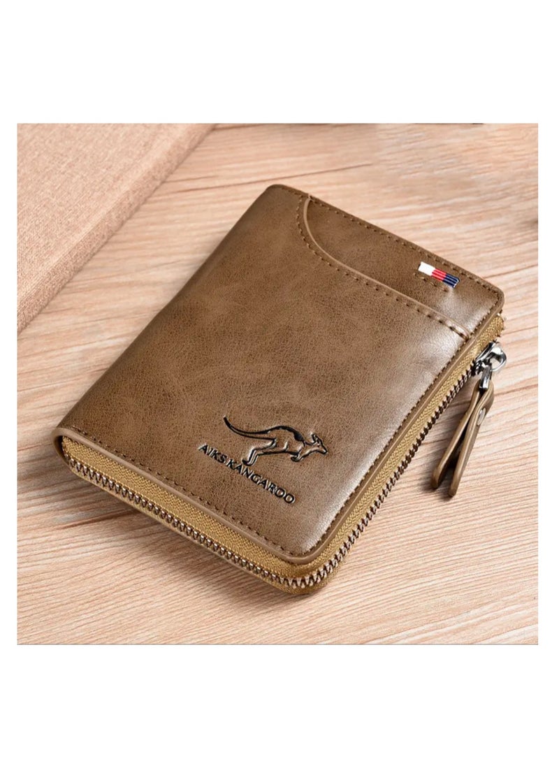 Leather Wallet Men Purse With Zipper Short Wallet