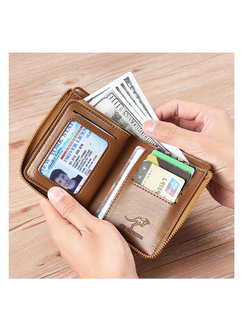 Leather Wallet Men Purse With Zipper Short Wallet