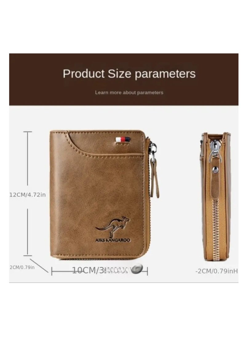 Leather Wallet Men Purse With Zipper Short Wallet