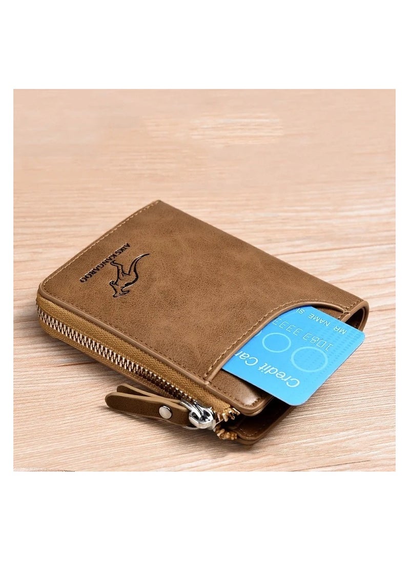 Leather Wallet Men Purse With Zipper Short Wallet
