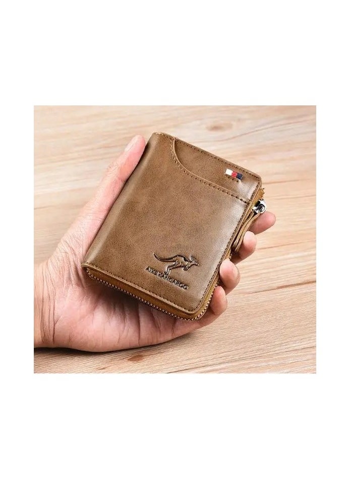 Leather Wallet Men Purse With Zipper Short Wallet