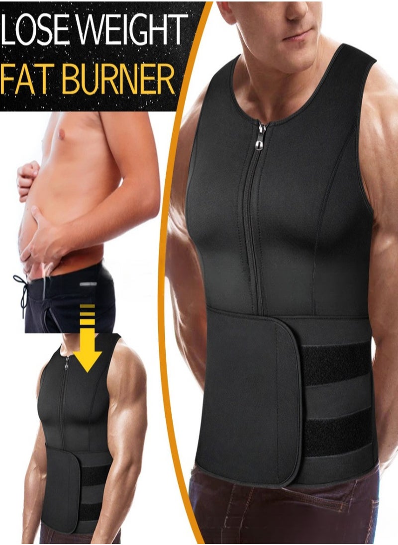 Healife - Men's Black Waist Training Vest, Zipper Vest Trimmer, Shapewear Zipper Short Sleeve, Shapewear Vest, Double Sweatband Shapewear, Belly Fat Slimming Workout, Men's Waist Trainer, Sauna Vest, Slimming Shapewear Exercise Vest, Men's Double Belt and Zipper Corset - Image 1