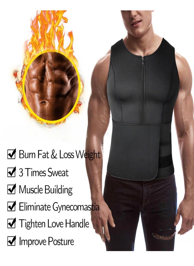 Healife - Men's Black Waist Training Vest, Zipper Vest Trimmer, Shapewear Zipper Short Sleeve, Shapewear Vest, Double Sweatband Shapewear, Belly Fat Slimming Workout, Men's Waist Trainer, Sauna Vest, Slimming Shapewear Exercise Vest, Men's Double Belt and Zipper Corset - Image 1