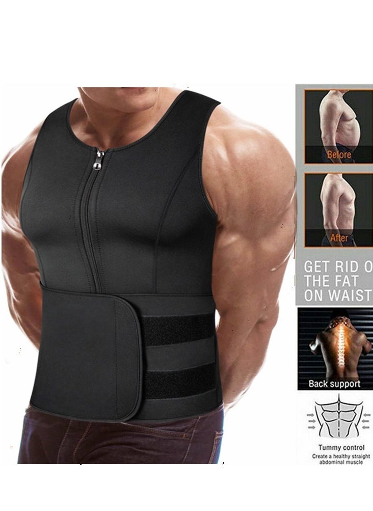 Healife - Men's Black Waist Training Vest, Zipper Vest Trimmer, Shapewear Zipper Short Sleeve, Shapewear Vest, Double Sweatband Shapewear, Belly Fat Slimming Workout, Men's Waist Trainer, Sauna Vest, Slimming Shapewear Exercise Vest, Men's Double Belt and Zipper Corset - Image 1