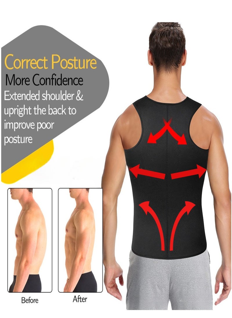 Healife - Men's Black Waist Training Vest, Zipper Vest Trimmer, Shapewear Zipper Short Sleeve, Shapewear Vest, Double Sweatband Shapewear, Belly Fat Slimming Workout, Men's Waist Trainer, Sauna Vest, Slimming Shapewear Exercise Vest, Men's Double Belt and Zipper Corset - Image 1