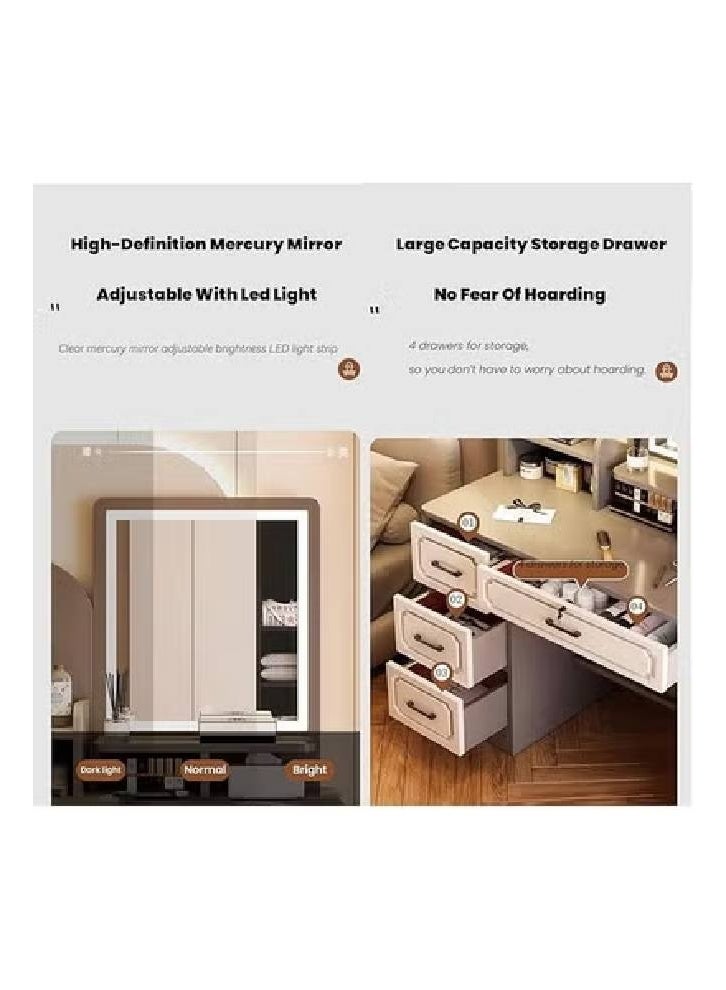 keke Multifunctional Makeup Vanity Dressing Table with LED Mirror and Chair 80 CM - Image 5