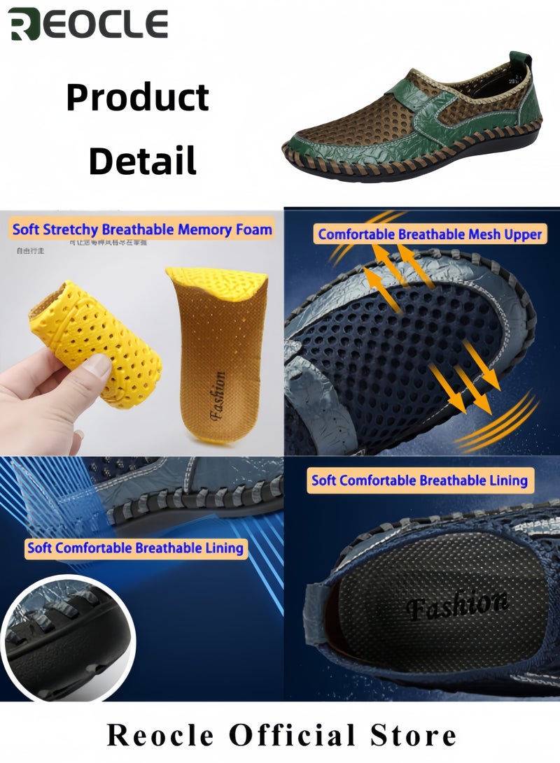 ريوكل أحذية رجالية شبكية للرجال أحذية مشي خفيفة الوزن قابلة للتنفس للمشي خفيفة الوزن تنزلق على الأحذية الكاجوال ذات الخياطة على شكل قرص العسل للمشي لمسافات طويلة أحذية مطاطية ناعمة النعل للأنشطة الداخلية والخارجية - Image 4