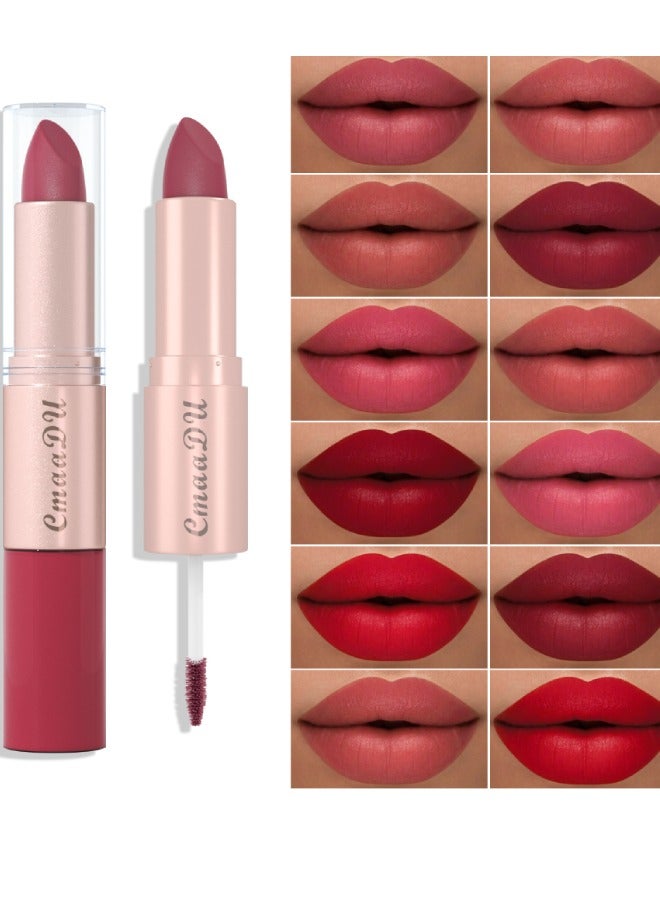 سمادو أحمر شفاه 2 في 1 أحمر شفاه LM وكريم طلاء الشفاه Y بلمسة نهائية مطفأة اللمعة، لون تنين حيوي يدوم طويلاً، تركيبة نباتية ناعمة غير لامعة E، لون أحمر الشفاه: وردي أرجواني - Image 1