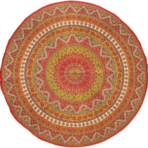 India Arts Indian Mandala Print Round Cotton Tablecloth 76" Red - Image 2